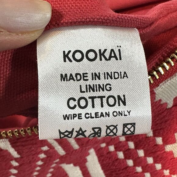 Kookai Red White Geometric Cotton Clutch Bag Boho Tribal Pattern Zip Pouch - Picture 5 of 7